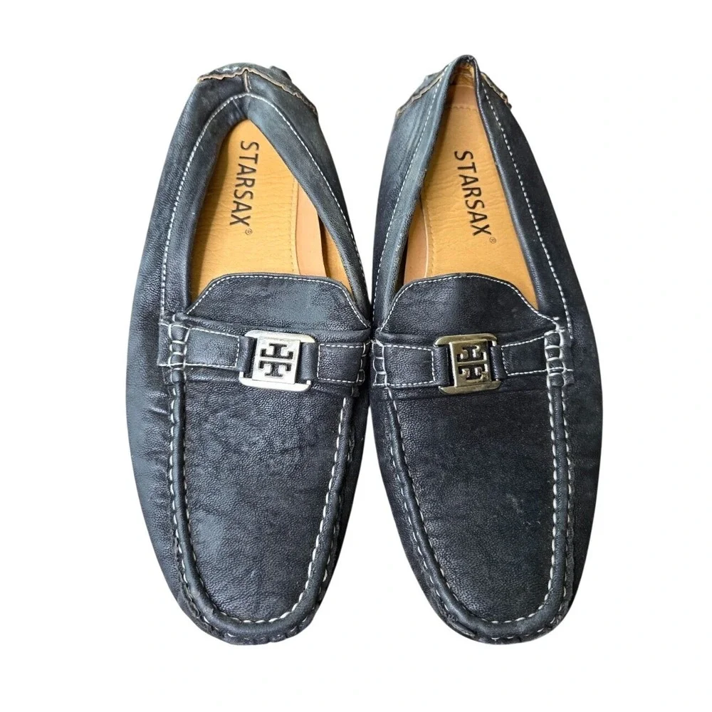 Starsax Gary 1 Men Black Leather with Rubber‎ Sole Loafers Shoes Size US 10.5